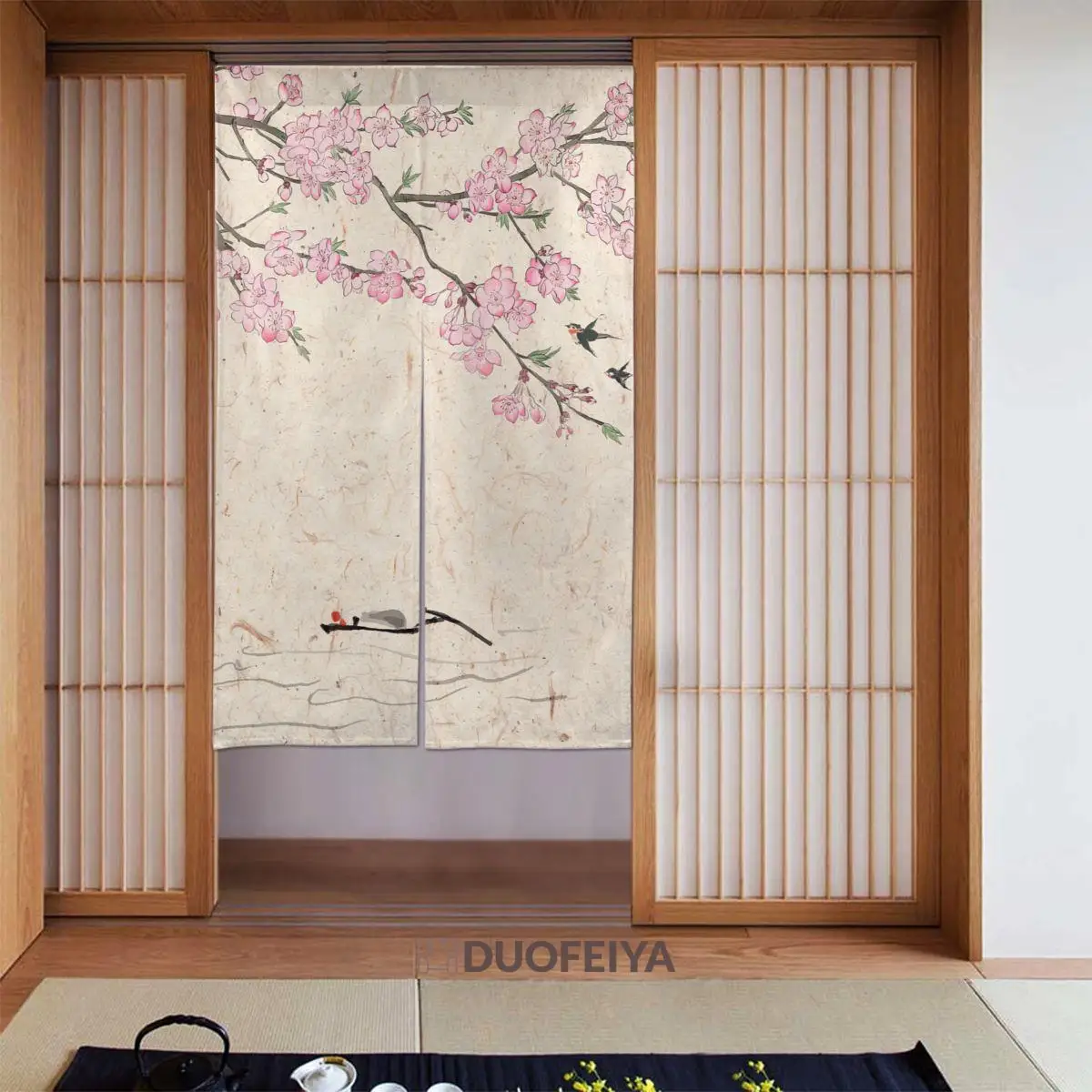 

Ink Chinese Painting Japanese Door Curtain Flower Separate Tapestry Cotton Linen Printed Noren for Doorway Coffee Gift
