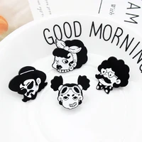 cute and playful black and white avatar enamel brooch cartoon men and women heart shaped glasses bow avatar badge fashion gift