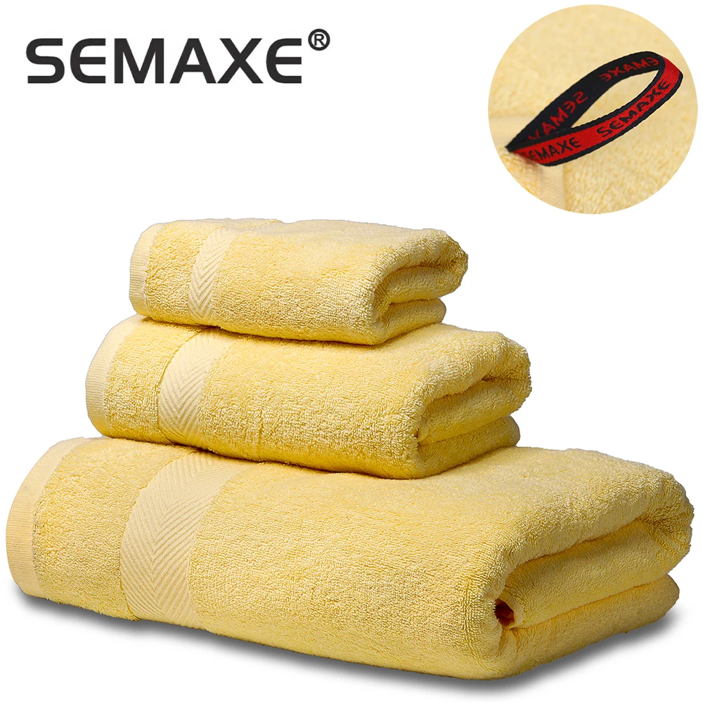 semaxe soft towels set 100cottonbath towel hand towelwashclothhighly absorbent hotel quality for bathroom yellowsell free global shipping
