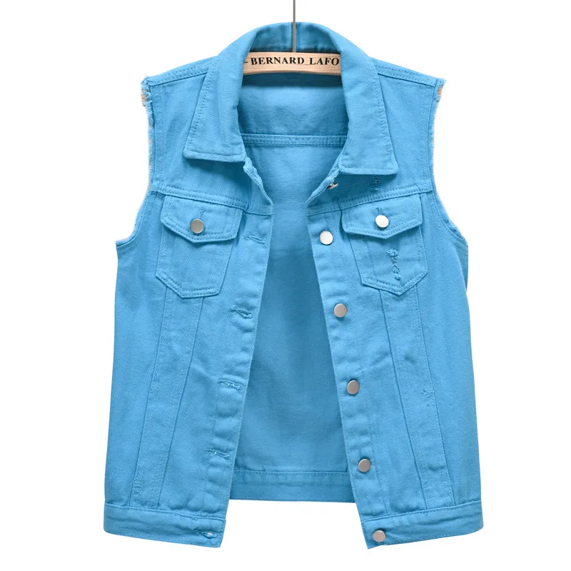 

Women Single Breasted Denim Vest Autumn Winter Solid Casual Turn-down Collar Pocket Sleeveless Short Jean Coat Streetwear B1