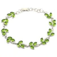 16x10mm shecrown charming leaf shape green peridot swiss blue topaz womans dating silver bracelet 7 0 8 0inch