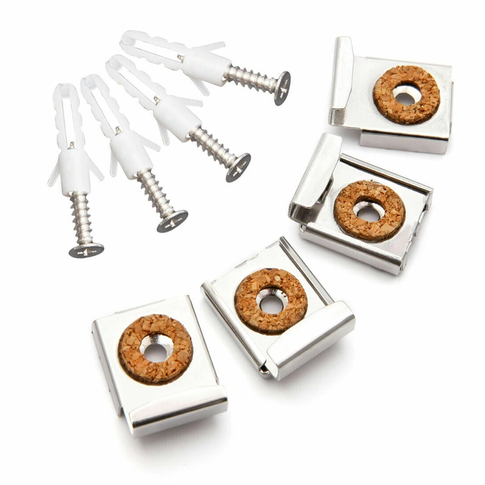 

4pcs Hardware Screws Set Frameless Bathroom Mirror Glass Wall Hanging Fixing Kit Clips Chrome Wall Brackets Clamps