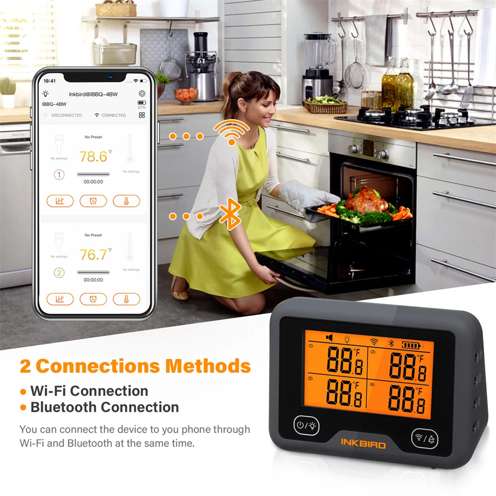 INKBIRD IBBQ-4BW Wi-Fi&Bluetooth Grill Thermometer with 4 Probes Temp Graph Timer Temp Alarm for Smoker Oven Android&iOS images - 6