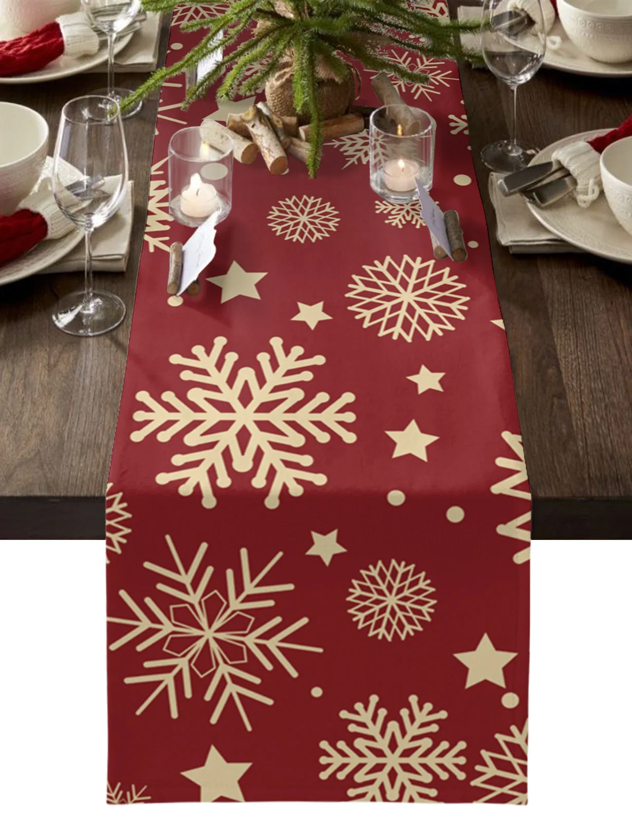 

Christmas Snowflake Winter Red Background Wedding Decor Table Runners Coffee Table Kitchen Dining Table Cloths Home Party Decor