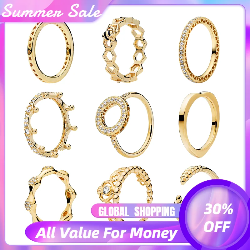 

18K блестящие золотые кольца для женщин, Изящные Ювелирные изделия, любовь под сердца, пчела, принцесса, тиара, зачарованная Корона, зерна, цир...