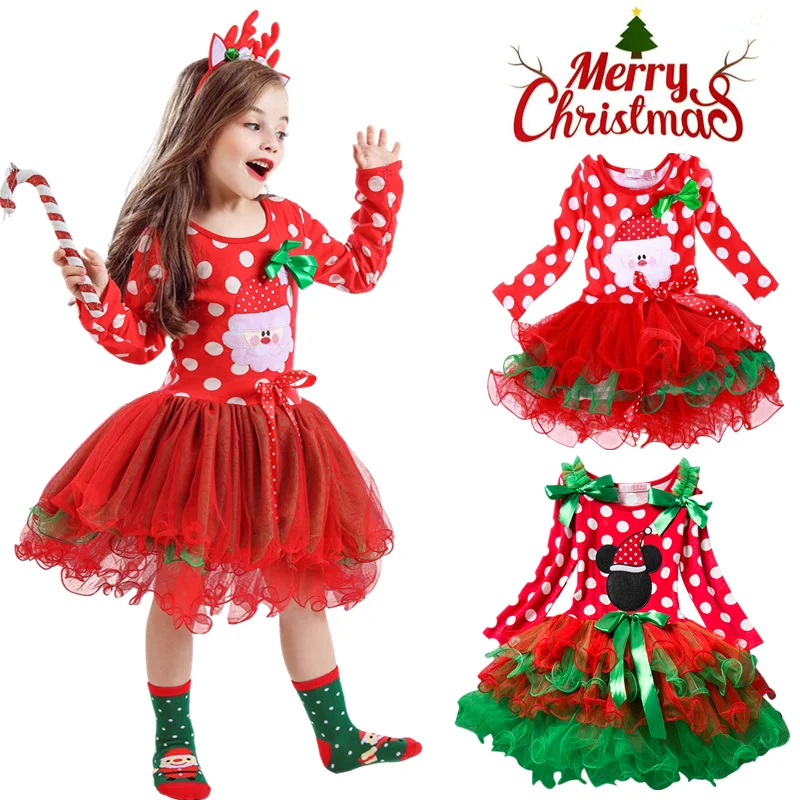 

2023 рождественское платье в горошек для маленьких девочек, Детский костюм Санта Клауса, зимнее праздничное платье с снеговиком для 1-5 лет, Новогодний подарок