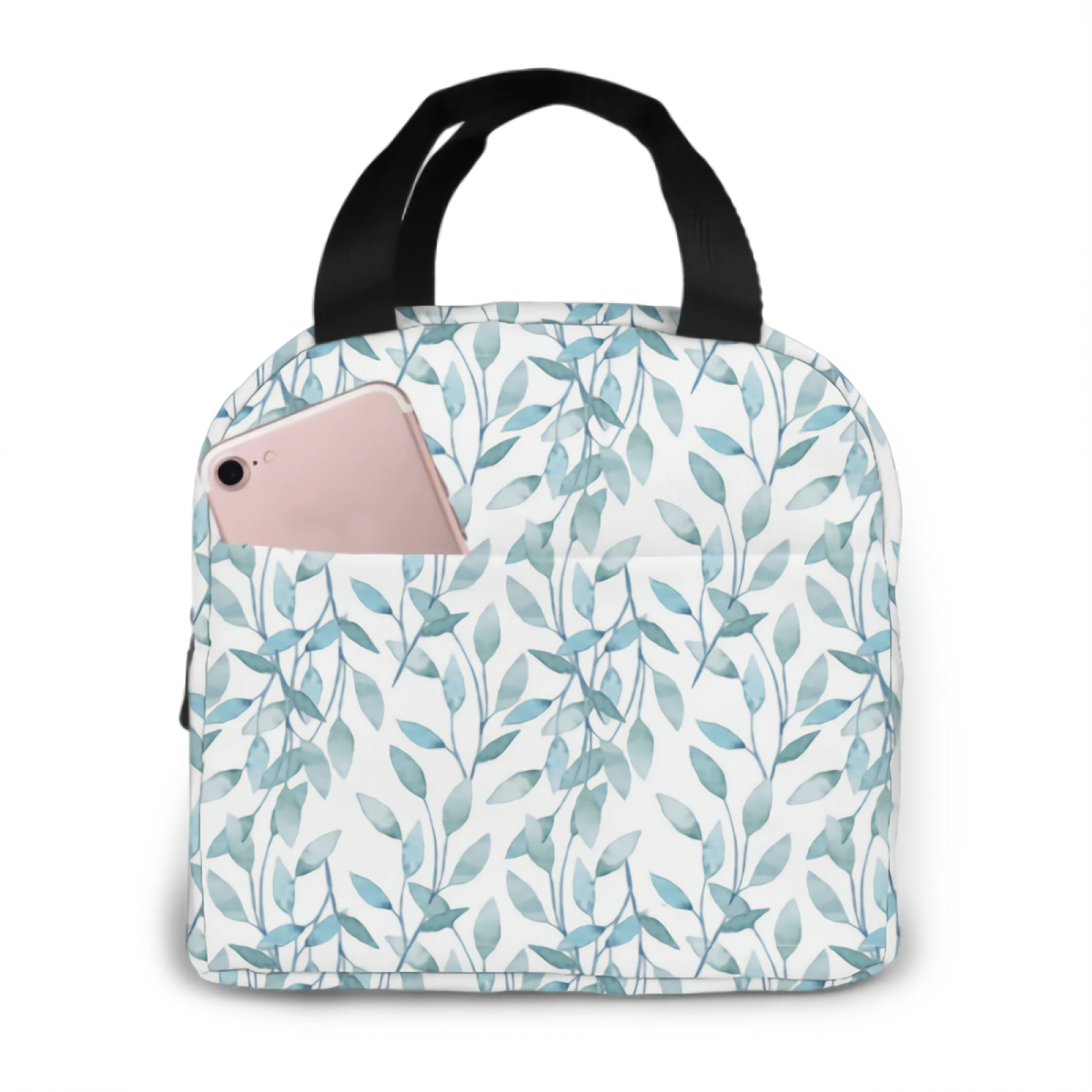 

Watercolor Elegant Leaves Lunch Bag Adult Tote Bag Reusable Lunch Box Container For Women Men School Office Work