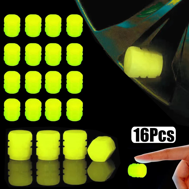 

16Pcs Luminous Tire Valve Caps Car Motorcycle Glowing Valve Cover Car Tire Wheel Hub Styling Tool Auto Accessories Green Yellow