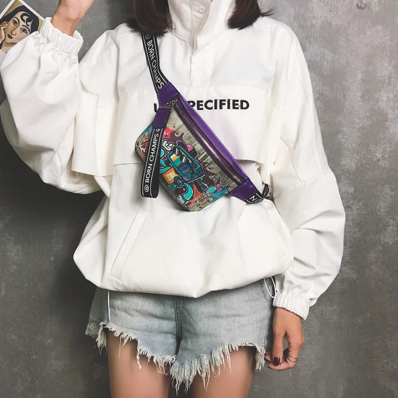 

Hip hop fashion painted graffiti small Fanny pack 2022 new Internet celebrity casual cross-body chest bag Bouncing girl bag