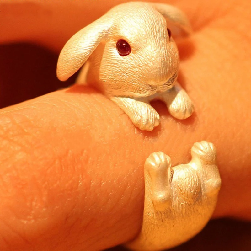 

New Cute Cartoon Rabbit Ears Personalized Simple Temperament Adjustable Open Ring Women Men Fashion Jewelry