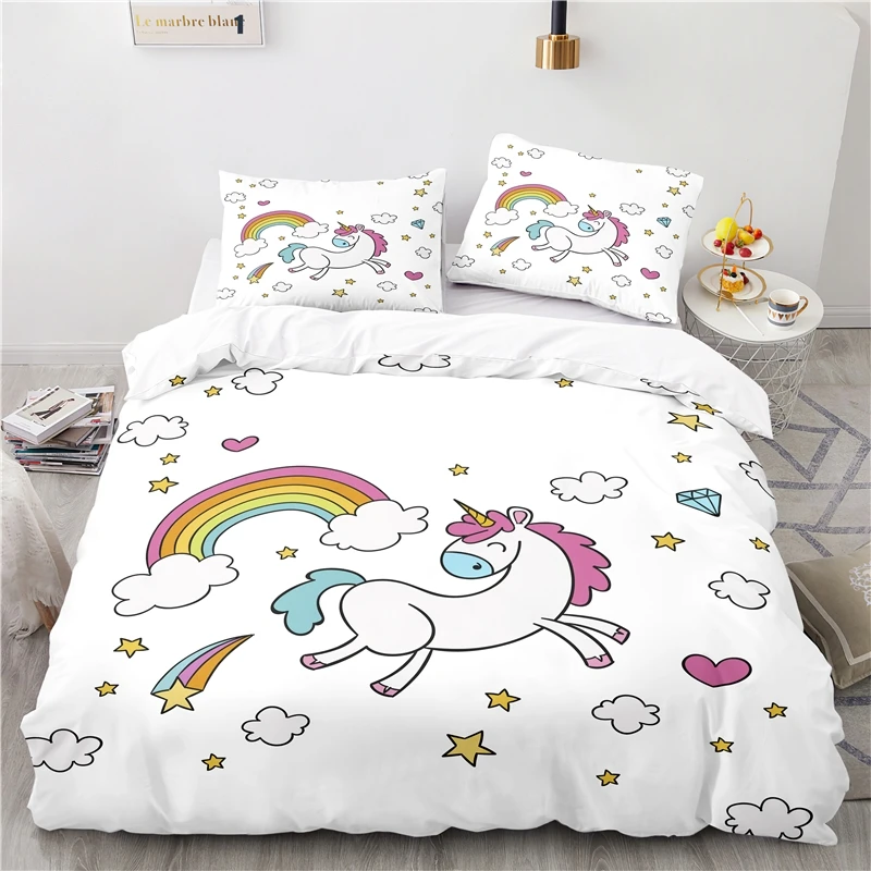 

Unicorn Pattern 3d Bedding Set 2/3pcs Blue Duvet Cover Set With Pillowcase Twin Full Queen King Size Home Textile