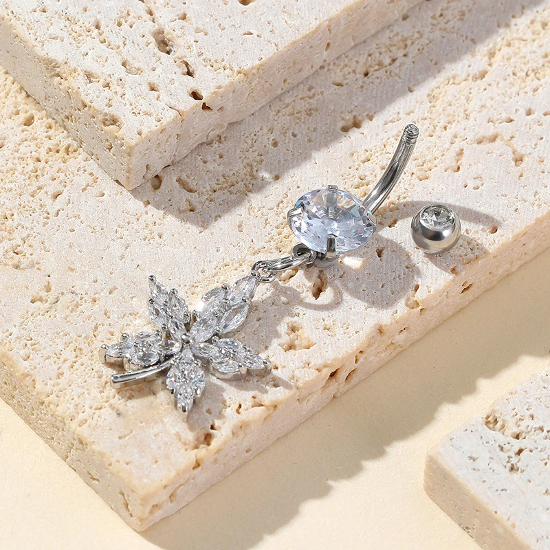 

1 PC New Maple Leaf Belly Button Rings Long Dangled Bar Belly Piercing Ring Shinny Crystal Piercing Belly Charming Body Jewelry