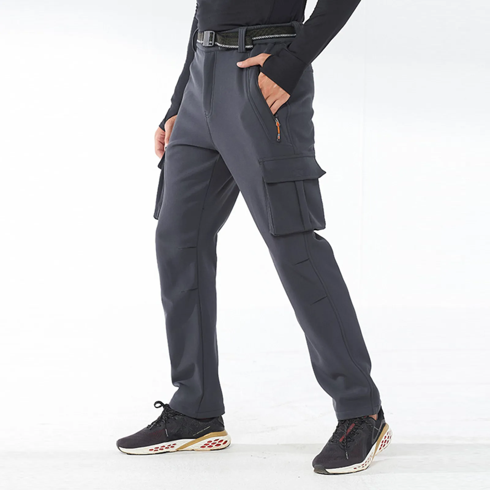 

Male Casual Warm Mid Waist Pant Solid Full Length Pocket Zipper Fly Pants