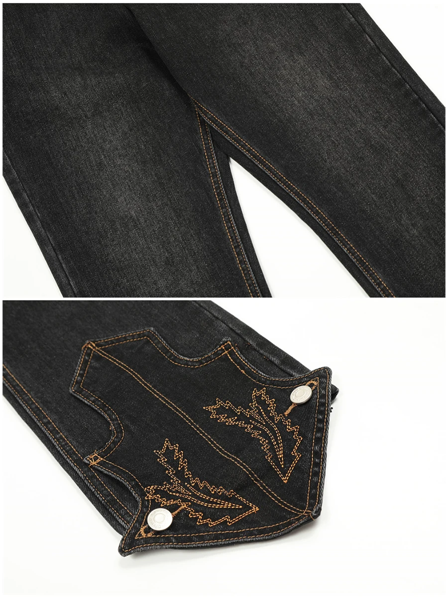 Four Seasons Men Jeans Fashion Patches Embroidered Slim Pants Ins Street New Loose Straight Pants Streetwear Ins Hot Sale Jeans