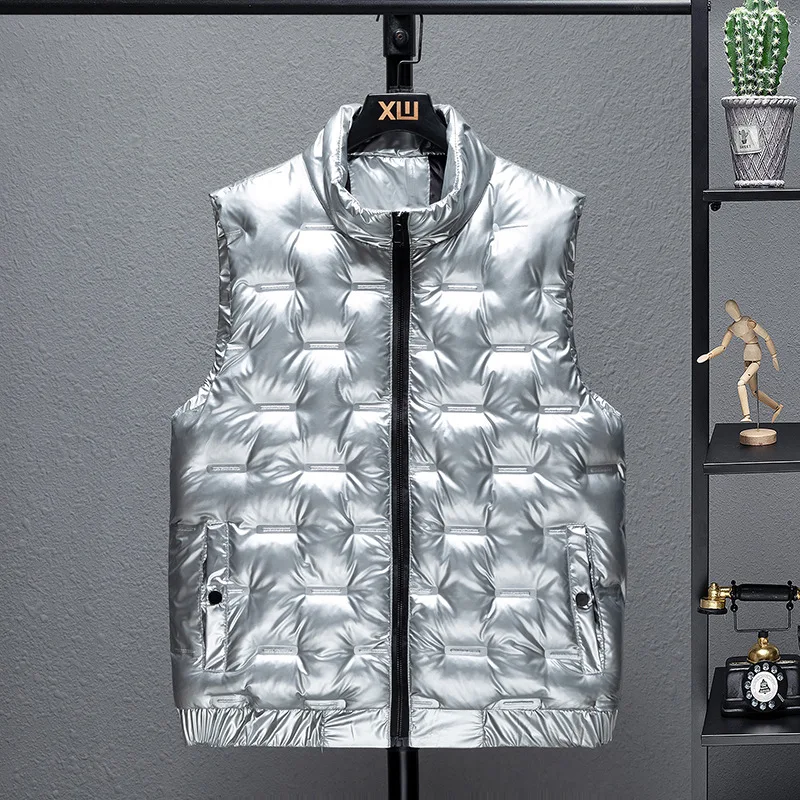 2022 autumn and winter men's and women's new jacket vest casual trend bright color down cotton vest thickened warm silver vest