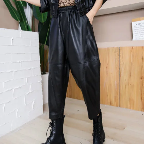 Luxury brand Women's Genuine Leather Pants for Women Real Sheepskin High Waist Trousers Woman Cloth Oversize Ropa Mujer TN2391