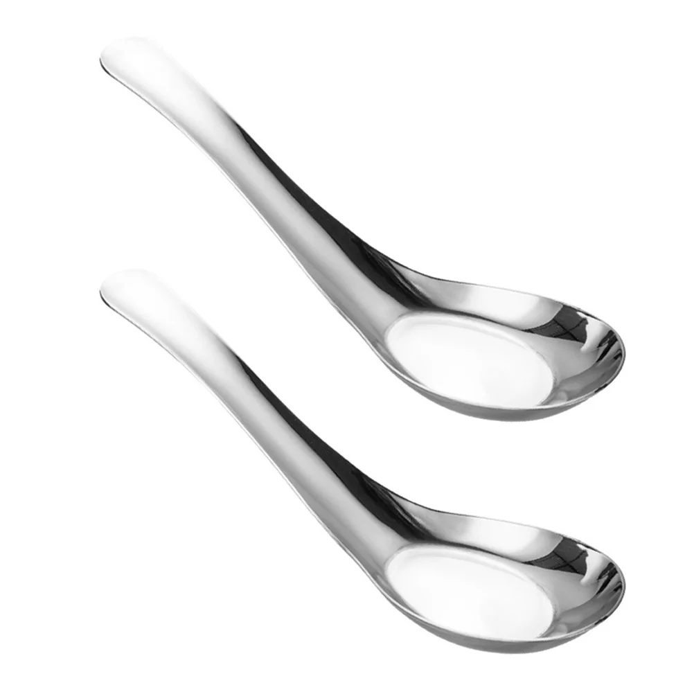 

2pcs Stainless Steel Meal Spoon Exquisite Flat Bottom Restaurant Soup Spoons