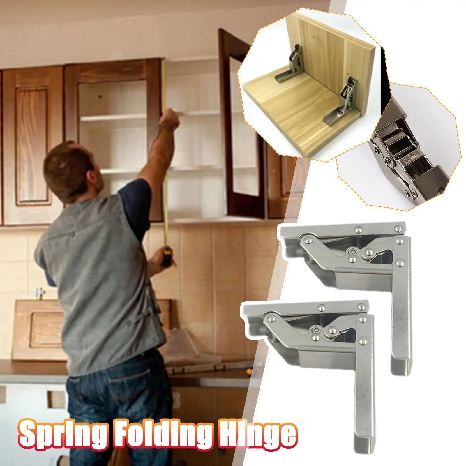 

2PCS 90 Degree Self-Locking Folding Hinges Hole-free Hinge Table Legs Brackets Flat Spring Folding Hinge Hardware Long Hinge
