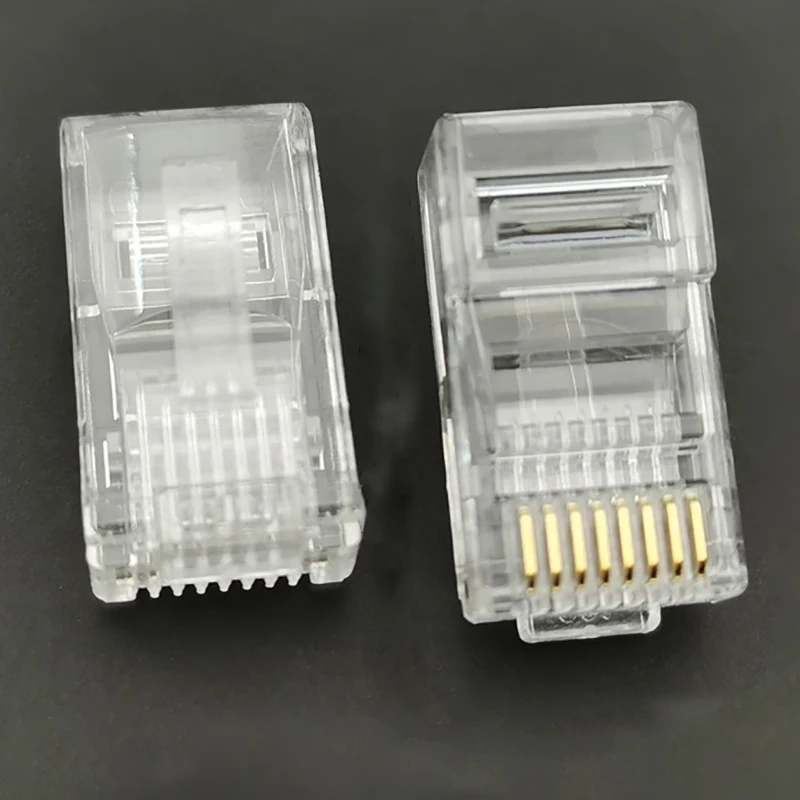 Фото Позолоченный сетевой кристаллический разъем RJ45, 8-жильный, для сетевого кабеля Super 5-класса, неэкранированный, с круглыми отверстиями 8P8C. №1