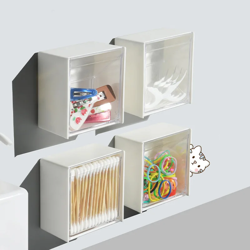 

New 1 Set Wall Mounted Transparent Storage Case Waterproof Punch-Free Hair Band Cotton Swab Storage Box Waterproof Home Supplies