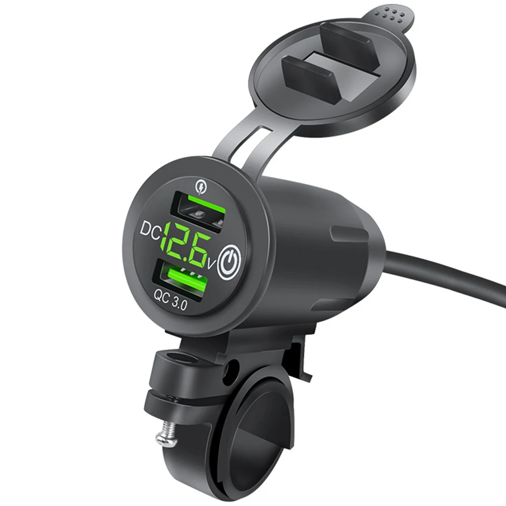 

Motorcycle Charger Waterproof Fast Power Adapter Dual QC 3.0 USB Charge Voltmeter with Switch For Mobile Motorcross