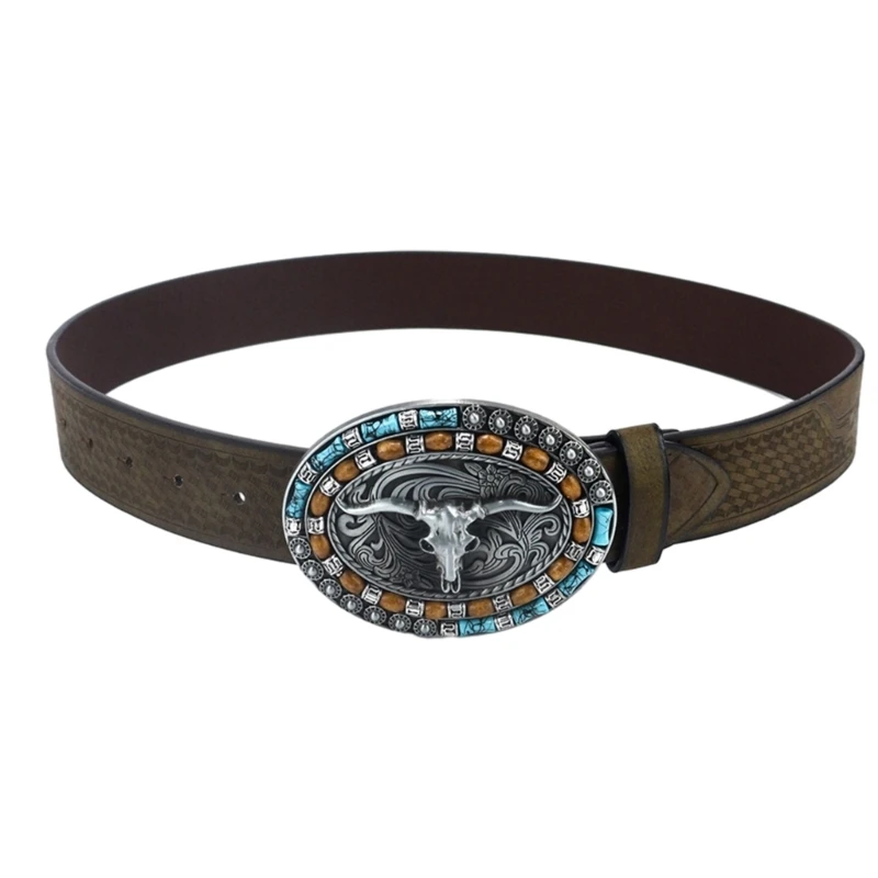 

Unique Teens Relief Bull Head Buckle Belt Eye-catching Adjustable Waist Straps
