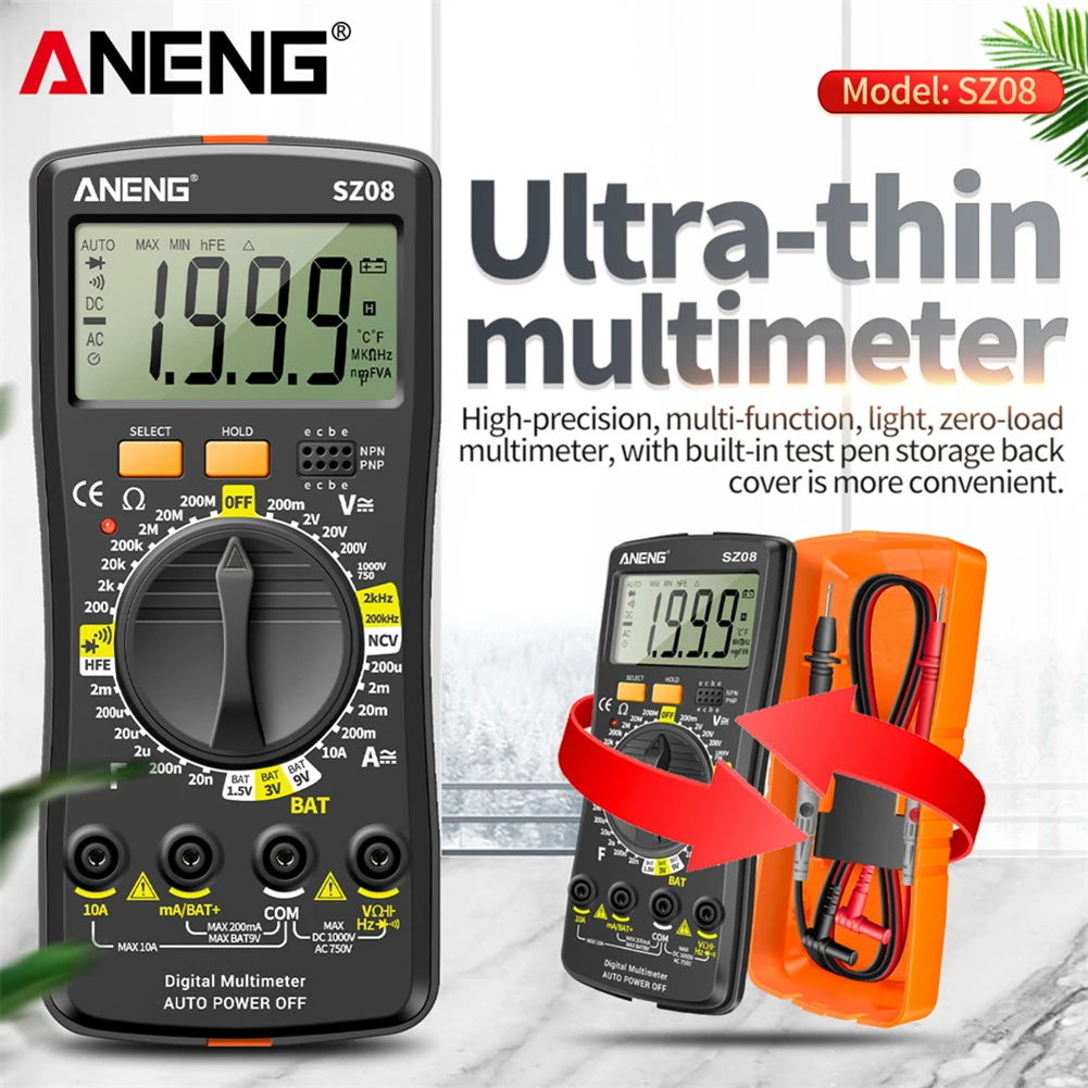 

ANENG SZ08 Digital True RMS Professional Multimeter AC/DC Current Tester hFE Ohm Capacitor Voltage Meter Detector Tool