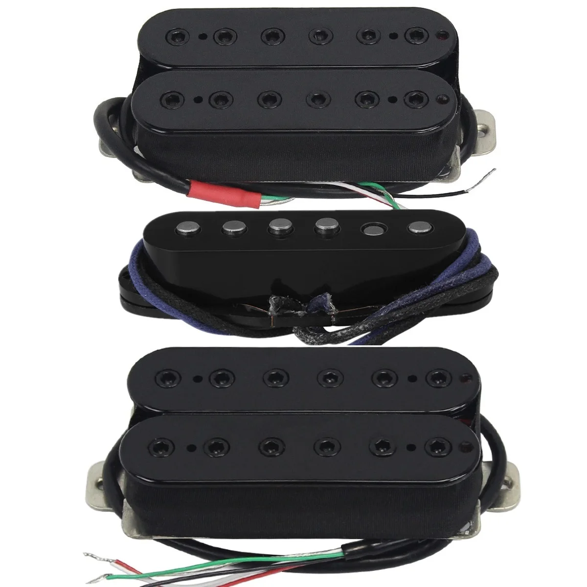 

3PCS Electric Guitar Pickups Alnico 5 Humbucker Pickup & Staggered Single Coil Pickups 50/52/52mm for HSH Electric Guitar,Black