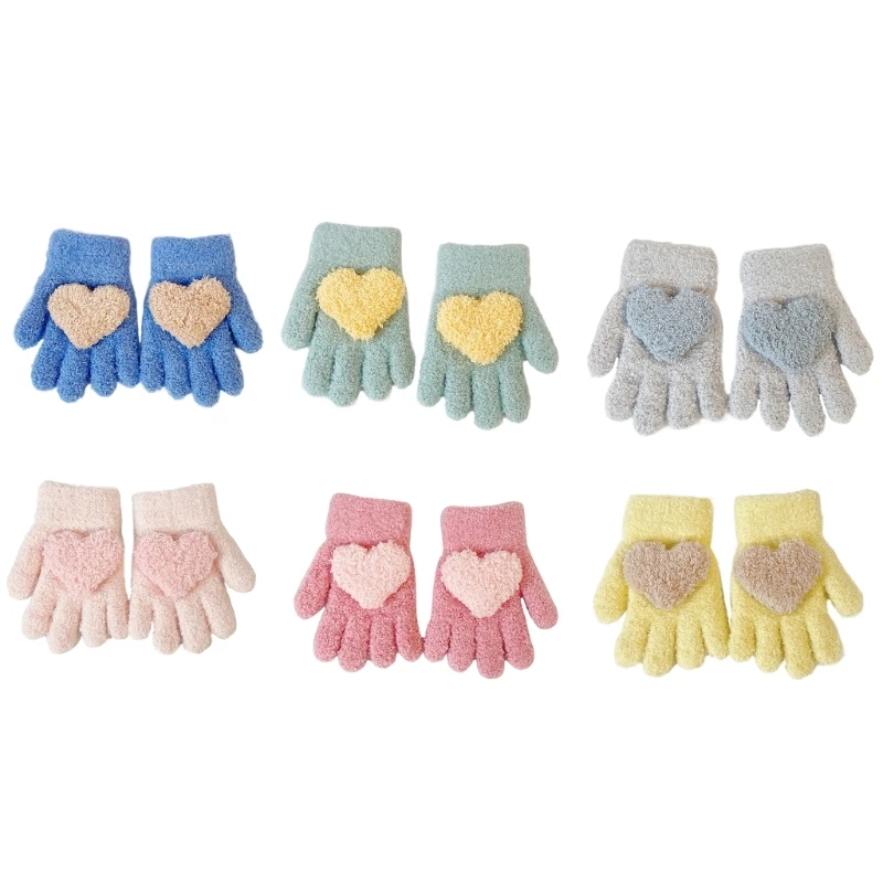 

Warm Full Finger Gloves for Toddlers Babies Cute Heart Shape Decorations Arm Warmers Winter Mittens Soft Comfortable 964A