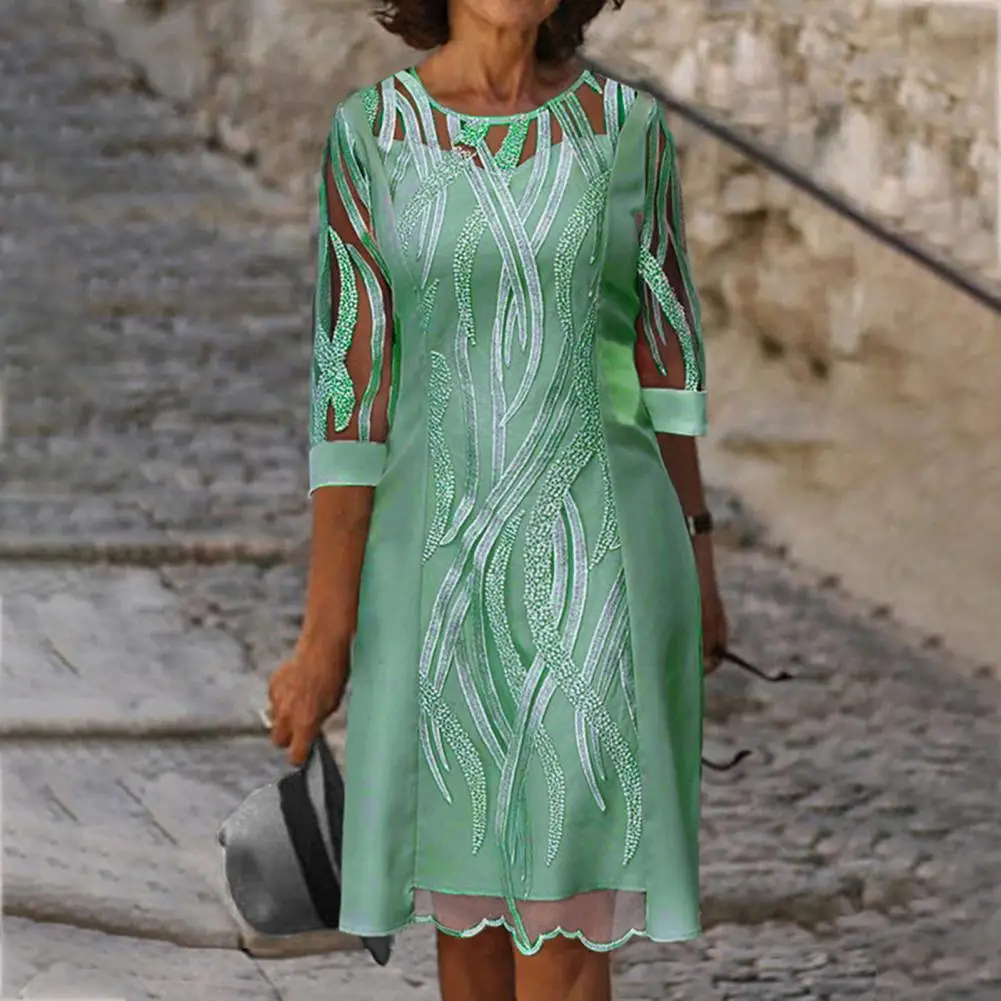 

Great Summer Dress Sweet Half Sleeve Patchwork Quick Dry Women Dress Lady Dress O Neck