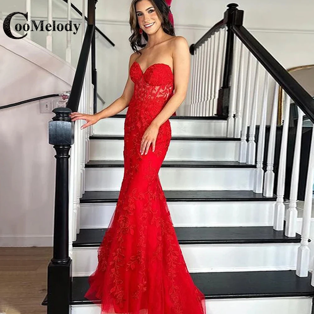 

Coomelody Dignified Appliques Sweetheart Mermaid Formal Occasion Dresses Illusion Backless Sleeveless Lace-up 2023 Prom Gowns