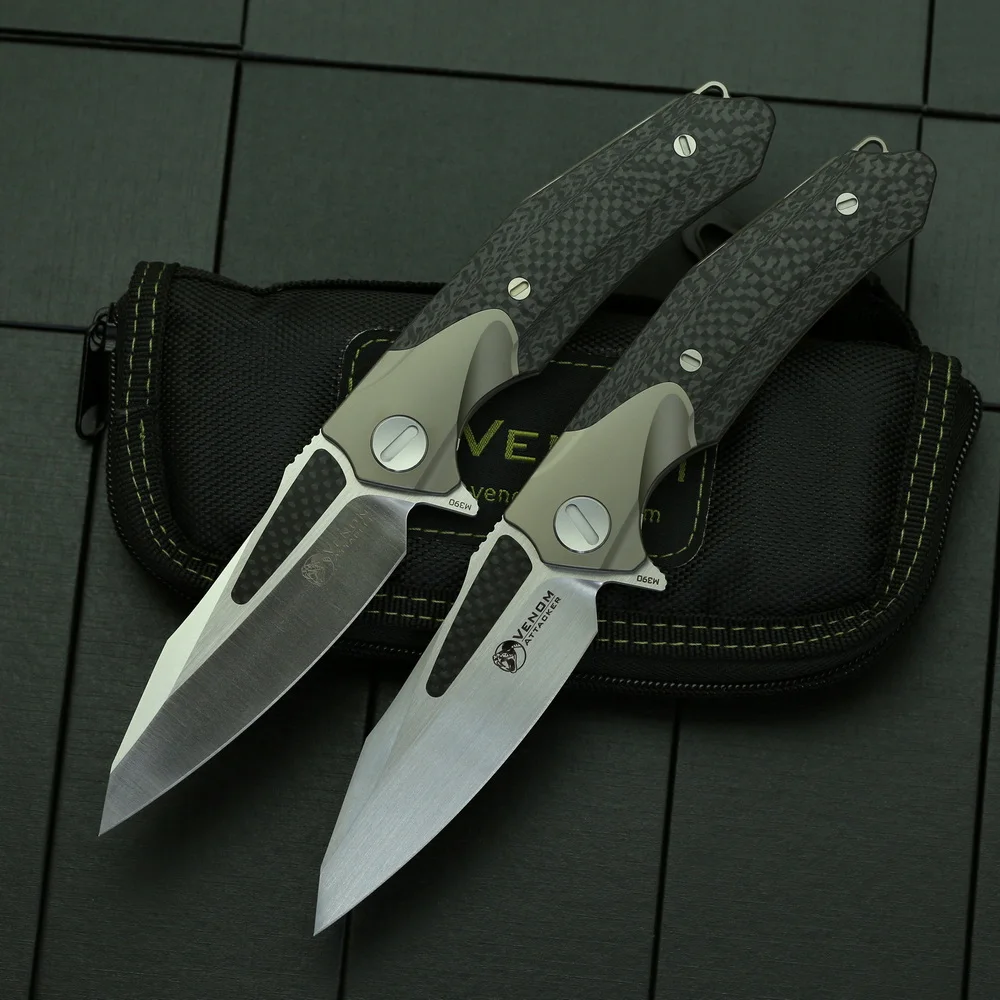 Складной нож VENOM ATTACKER M390 Flipper карманный резец из титанового углеродного волокна с