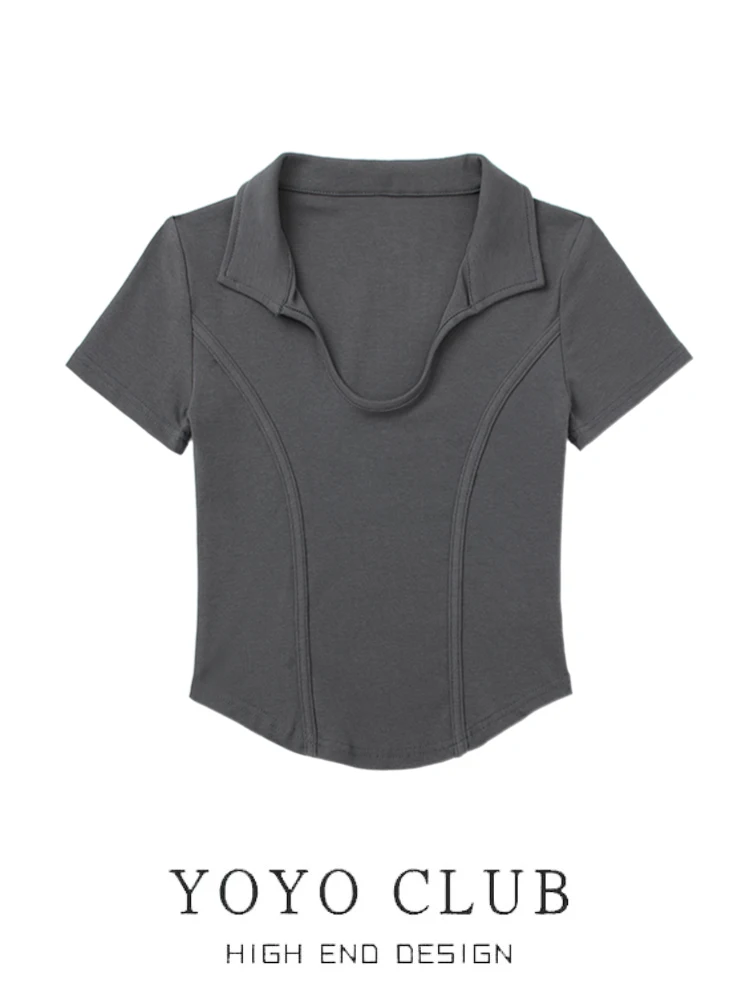 Женская футболка с коротким рукавом и отложным воротником в американском стиле