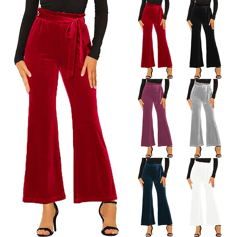 

2023 Women's Fashion New Solid Color Belt Pocket High Waist Micro Horn Casual Elegant Elastic Yoga Pants