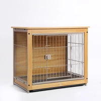 large medium wood and iron wire pet training dog crate kennel wood dog cage with double lockable doors