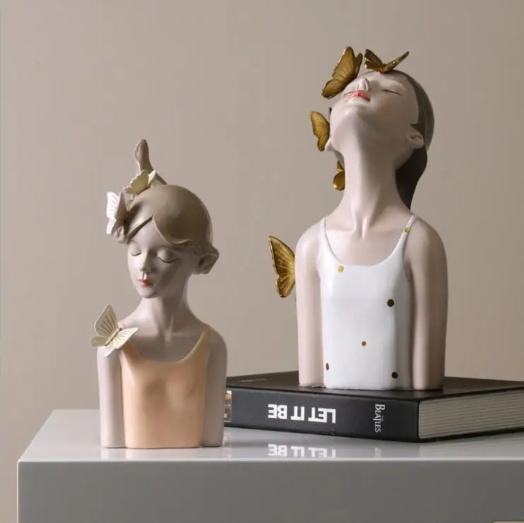 

Nordic Ins Creative Butterfly Girl Resin Ornaments Home Livingroom Desktop Figurines Crafts Coffee Table Sculpture Decoration