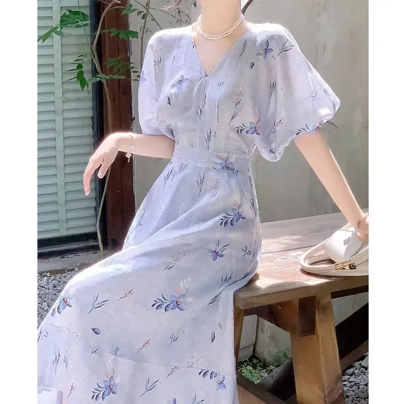 Женское облегающее платье элегантное фиолетовое длинное с пышными рукавами и