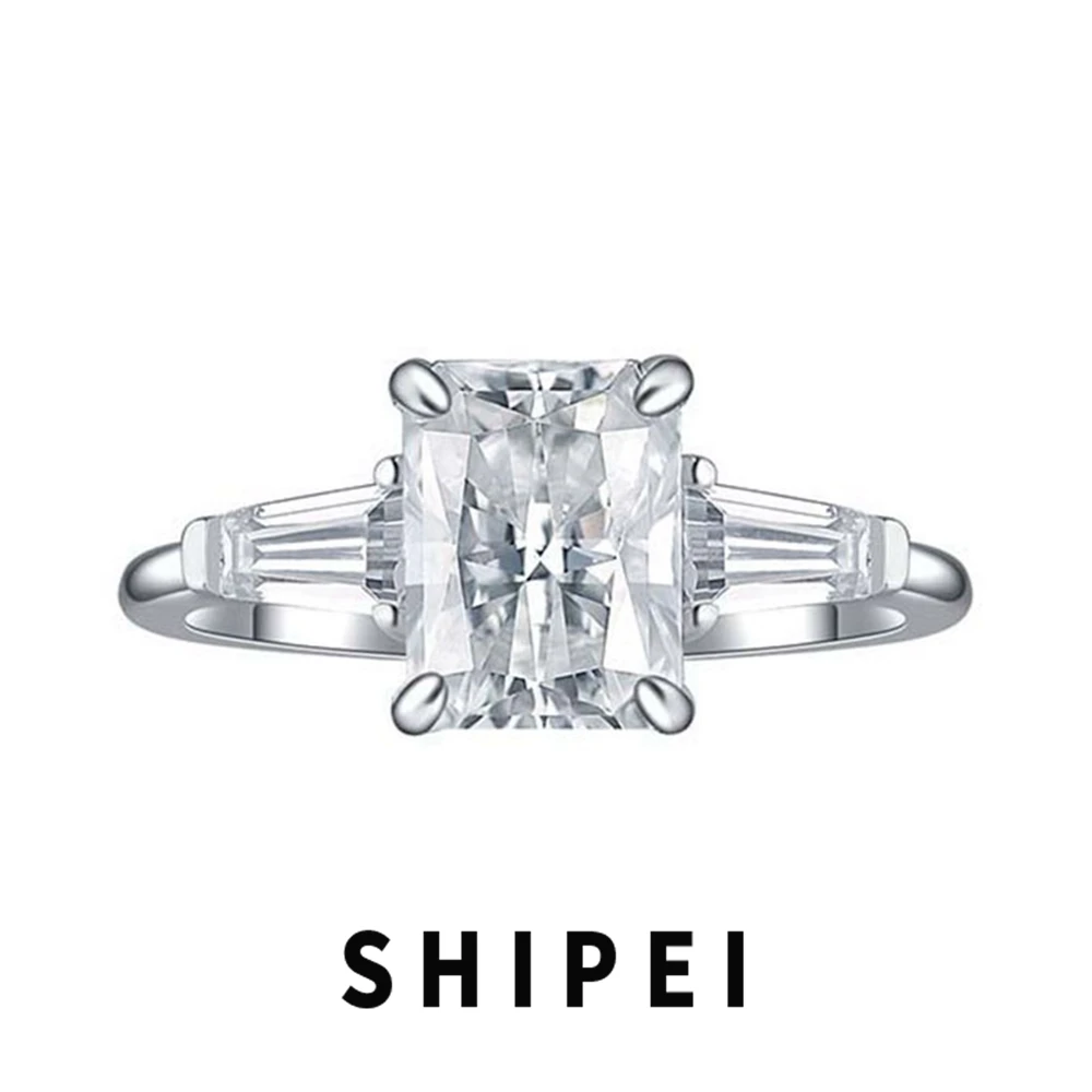 

SHIPEI 2CT Radiant Cut 3EX D Moissanite Diamond Ring Jewelry For Women Engagement Sparkling 925 Sterling Silver Anniversary Gift