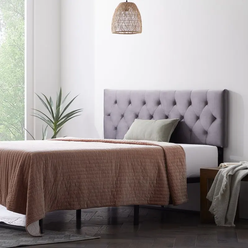 

Tufted Velvet Upholstered Headboard, , Gray