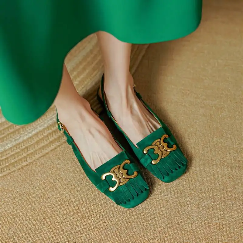 

TOPHQWS 2022 Summer Luxury Suede Woman Sandals Fashion Ankle Strap Slip On Designer Flat Shoes Retro Square Toe Low Heels Women
