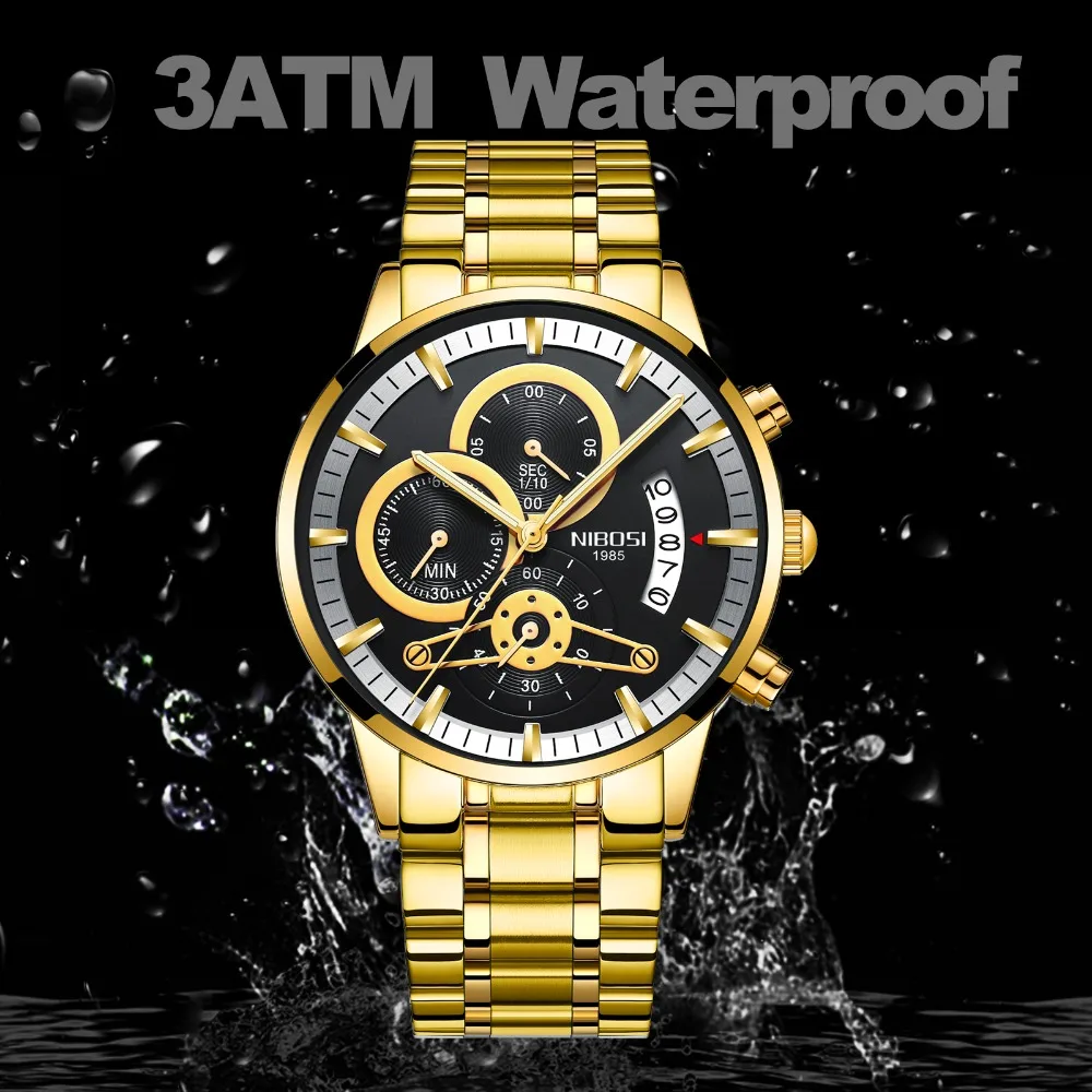 NIBOSI Mens Watches Luxury Top Brand Gold Watch Men Relogio Masculino Automatic Date Watch Quartz Luminous Calendar Wristwatch enlarge