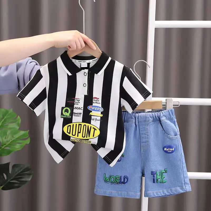 

Boys Summer Short Sleeve Set 2023 Popular Childrens POLO Shirt Handsome Childrens Clothing Two Piece Set Fashion Kids Outfits