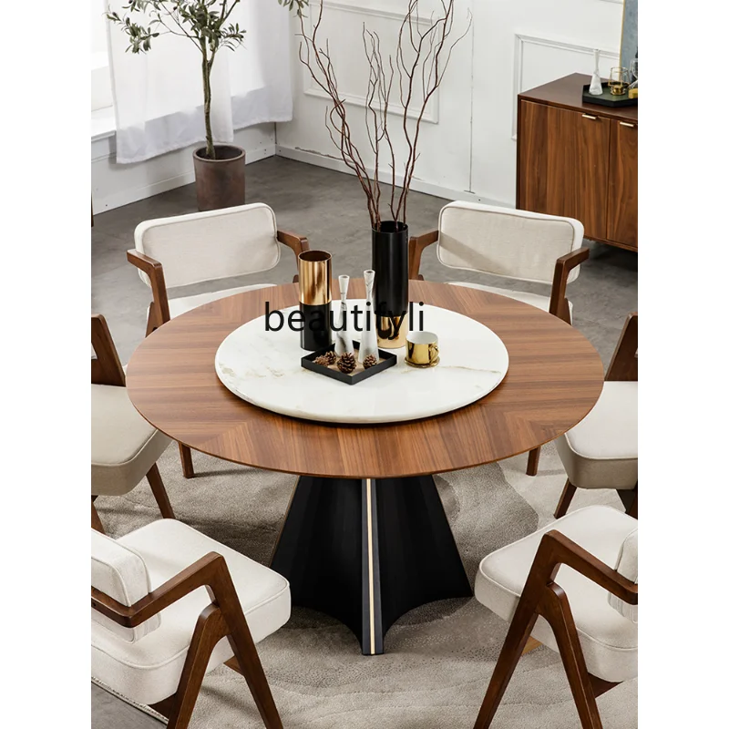 

Светильник роскошные круглые обеденные столы и стулья из массива дерева, стол с поворотным механизмом, скандинавский черный орех, старинная мебель средней длины