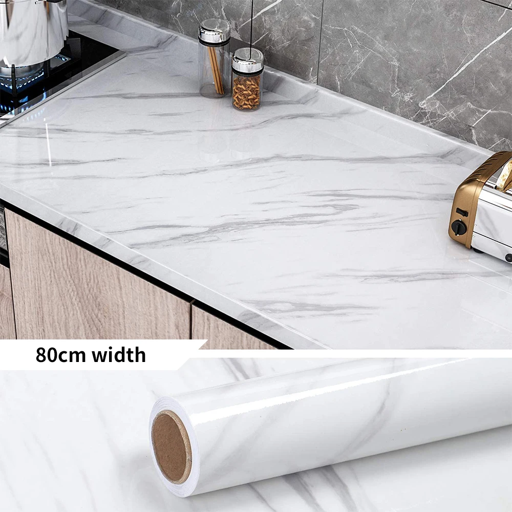 

80cm Marble Vinyl Waterproof Wallpaper for Bathroom Table Kitchen Ambry Countertop Self Adhesive Sticker for Furniture Decor PVC