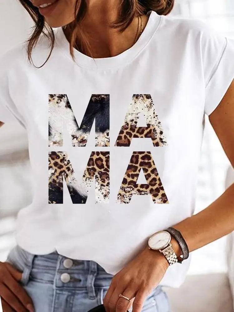 

Футболка женская летняя с коротким рукавом, модная повседневная одежда с принтом леопарда, с графическим принтом для мам и мам