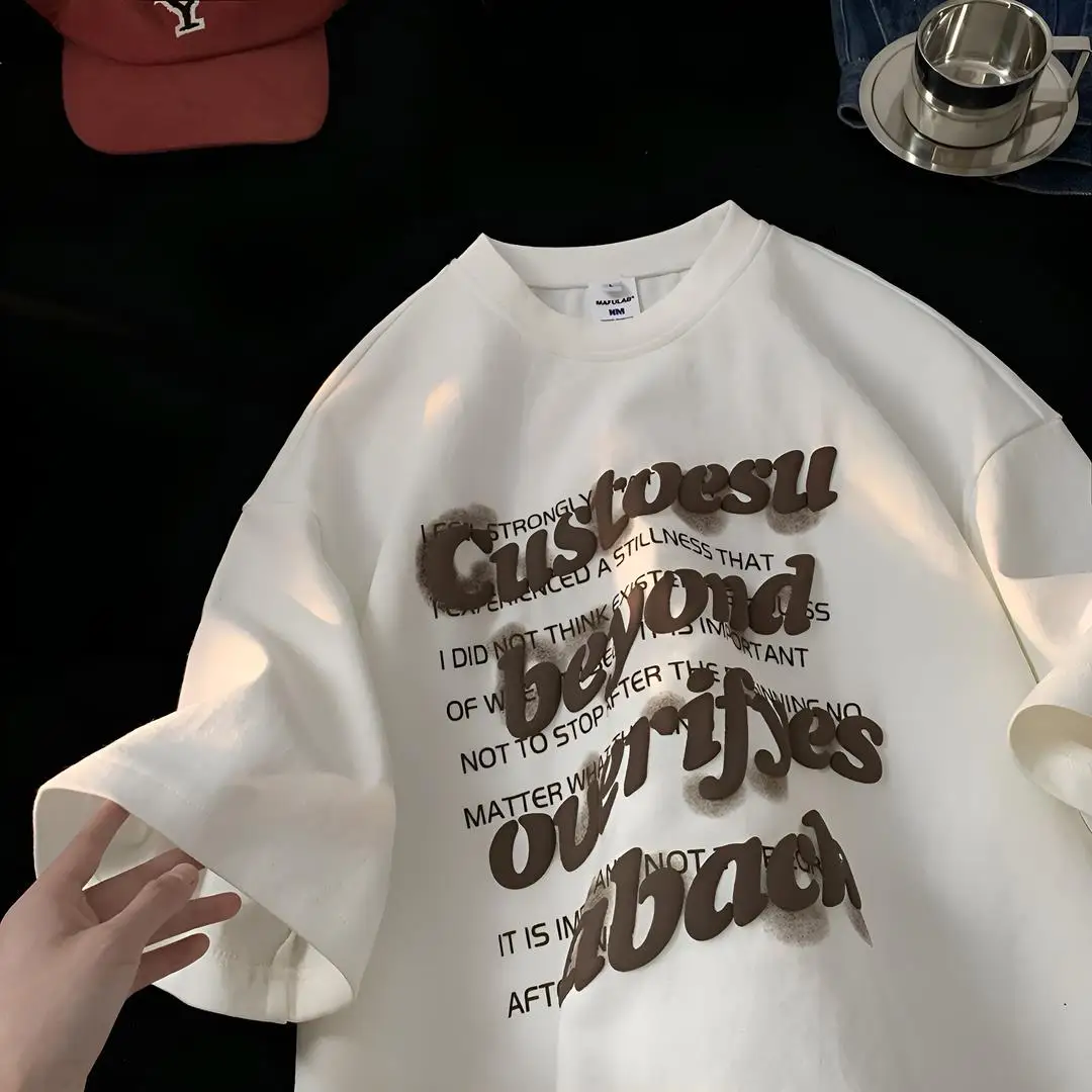 260 г тяжелая хлопковая футболка большого размера, американская ...