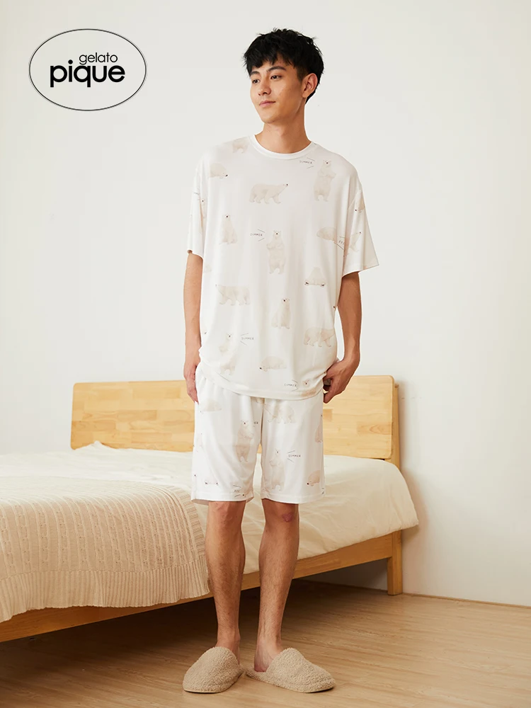 Men's Room Wear Gelato Pique Couple Pajamas Set Ladies Summer Cool Polar Bear Printing