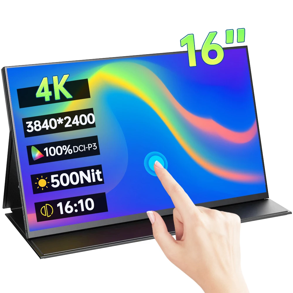 Портативный сенсорный монитор 16 дюймов, 4K, 100% дюйма, нит, 16:10 ...