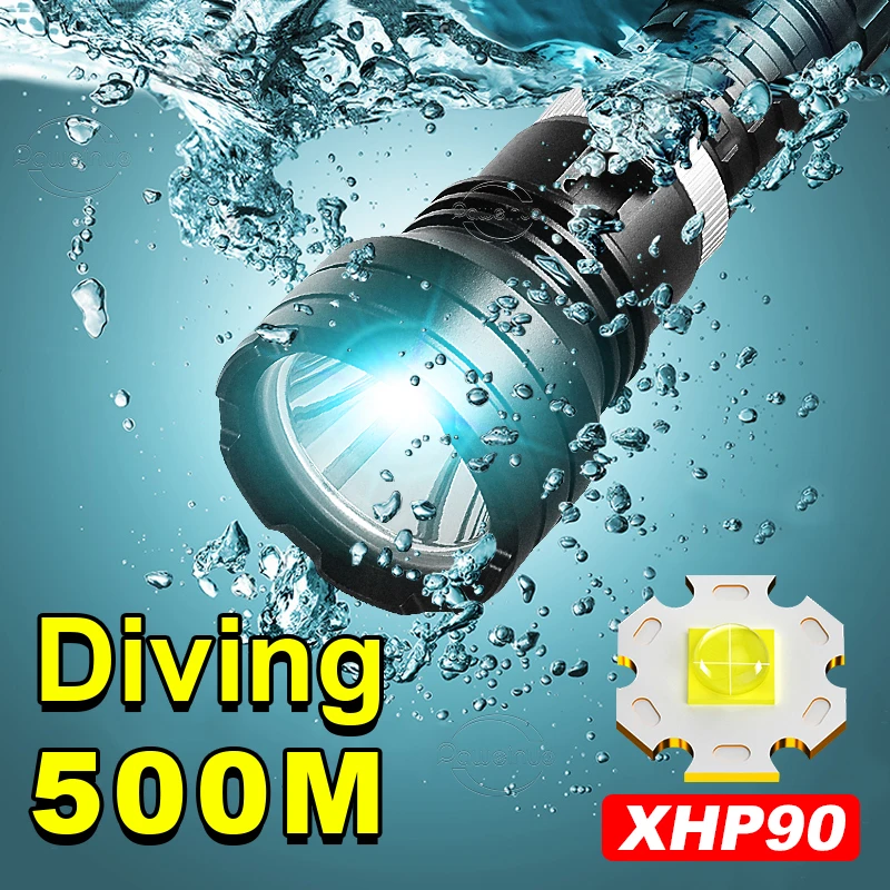 

Super Powerful XHP90 Diving Flashlight Professional Underwater LED Flash light Rechargeable Diving light IPX8 Waterproof Lantern