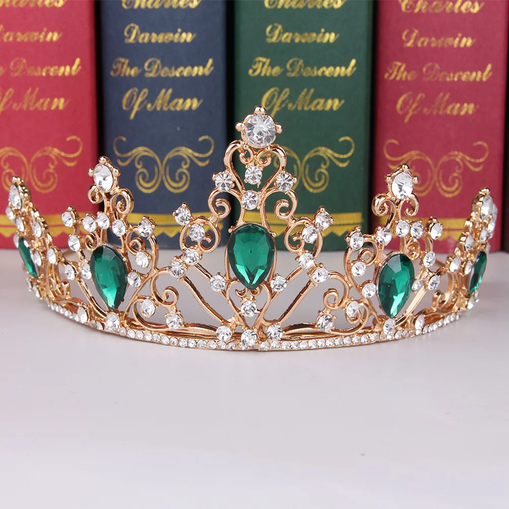 

Jewelry Alloy Tiara Lady Rhinestone Big HairCrown Decor Hair Headdress Bridal Headwear for Wedding Photo ( Green )